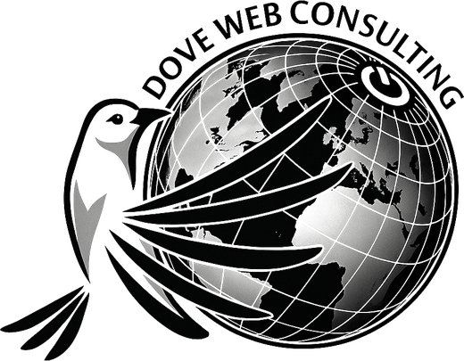 Dove Web Consulting logo: a dove with spread wings across a wired globe, with the company name arced above it.