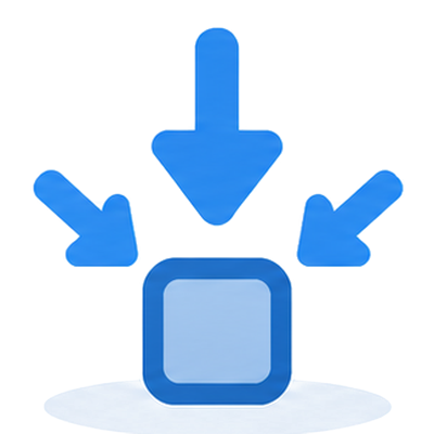 Three arrows converging into one box, the attribution icon
