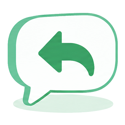A speech bubble with a curved reply arrow, the send, replies and the inbox icon