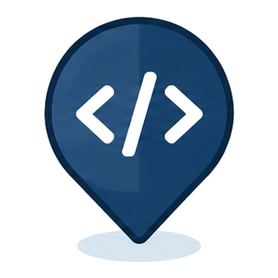 Code brackets on a navy map pin