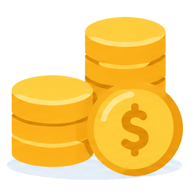 A stack of gold coins with one taller coin, the lead value icon