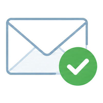 An envelope with a green check mark, the forms that reach a human icon