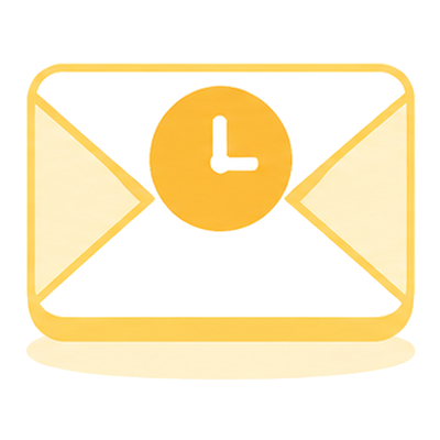 An envelope with a small clock on it, the welcome and follow-up automation icon