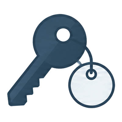 A key with a round tag, the ownership handover icon