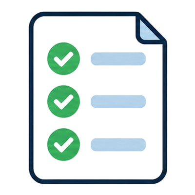 Document list with three green checkmarks
