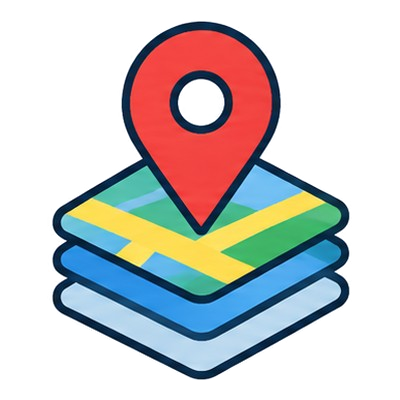 Stack of map tiles with a red pin