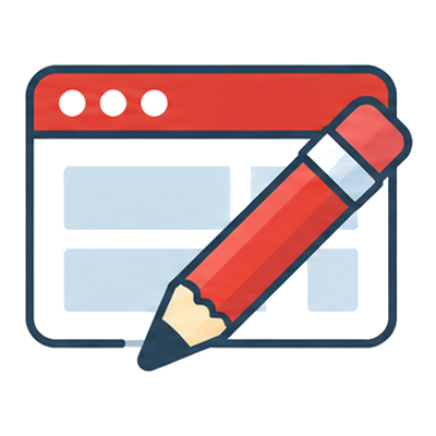 A pencil over a browser window, the design and build icon