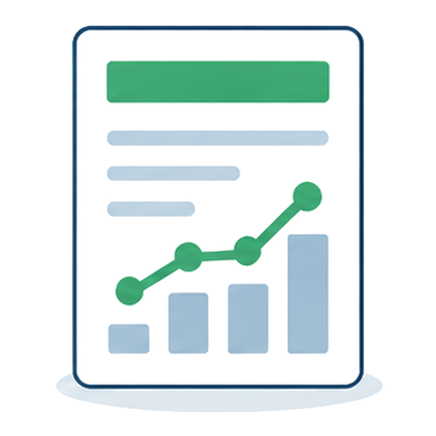 A report page with a small sparkline, the monthly content report icon