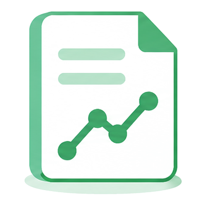 A report page with a small sparkline, the monthly email report icon