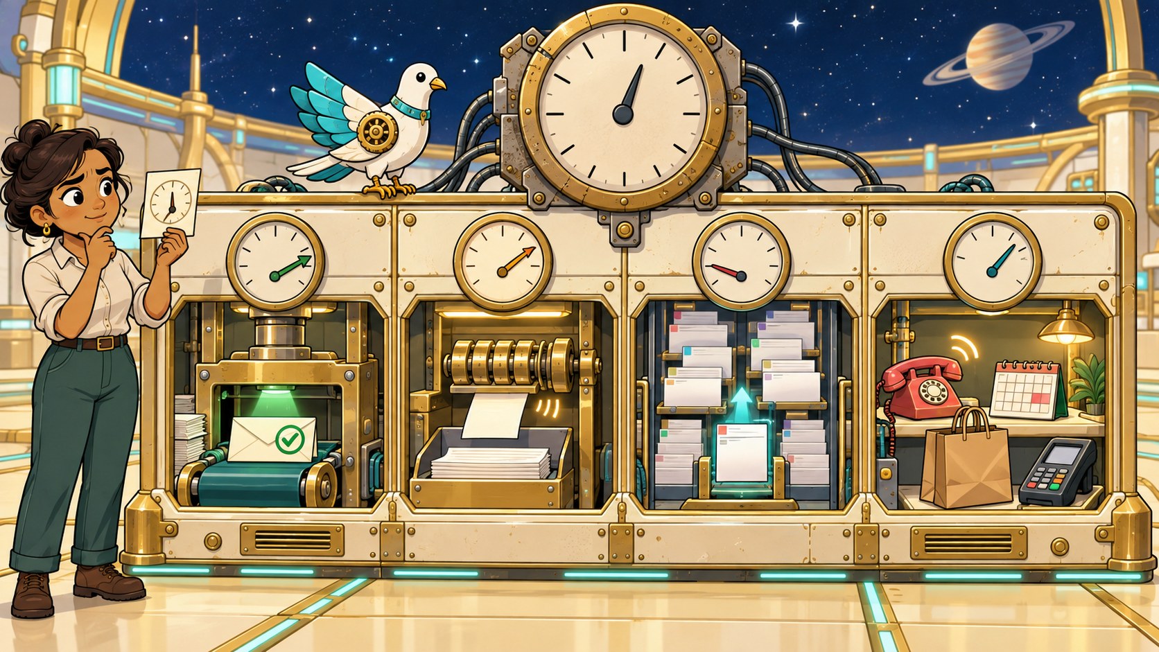 One machine with four bays, each bay with its own gauge, and one wrong dial bolted across all four.