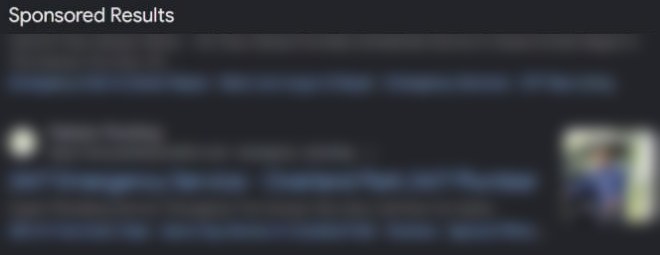 Sponsored search ads under them, names blurred.